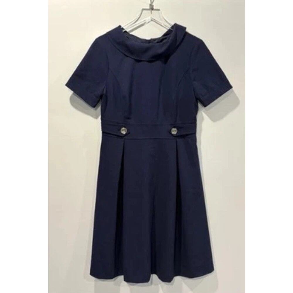 Leslie Fay Navy Blue Fit & Flare Dress Career Womens Size 10